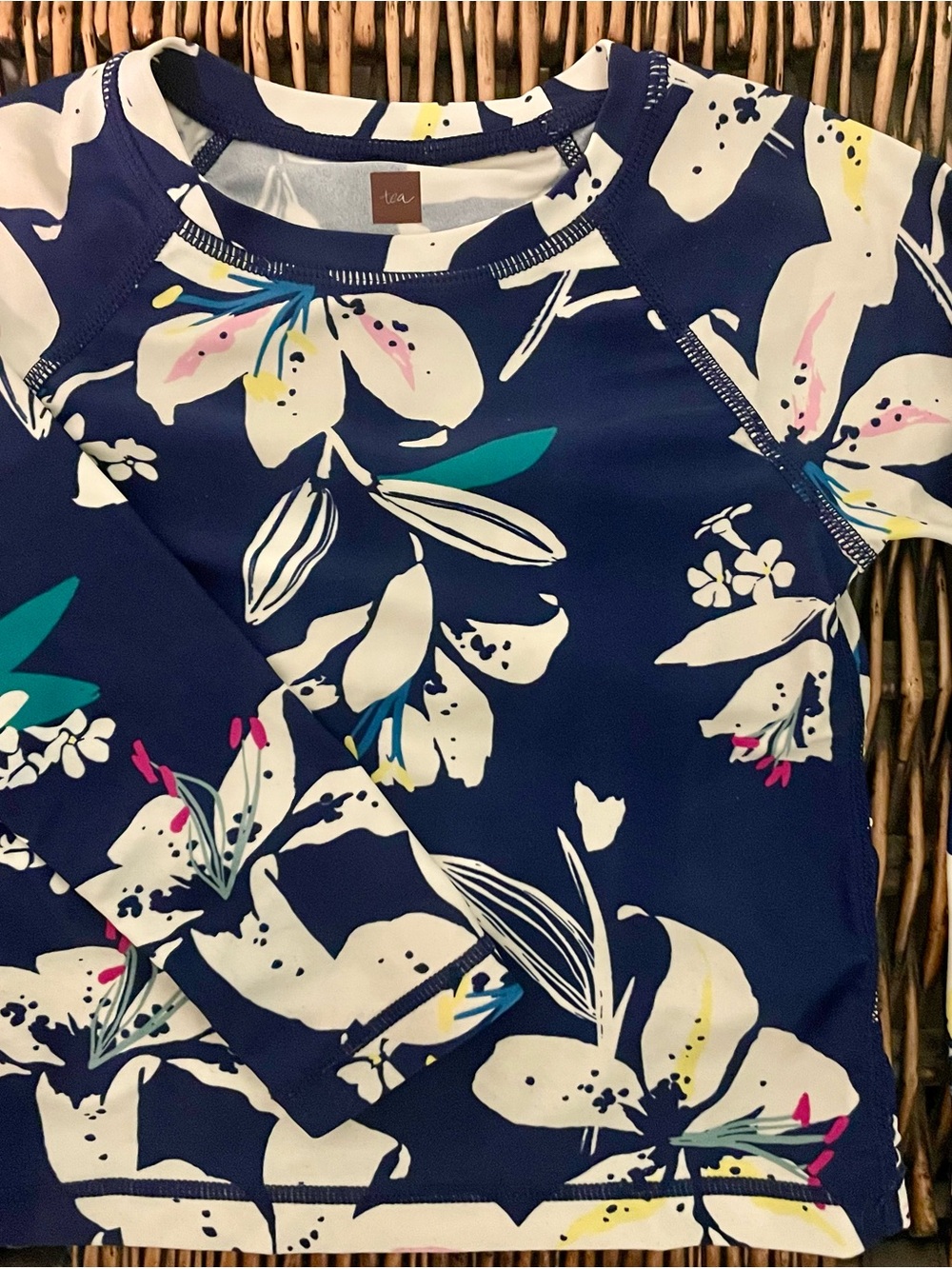 Tea Collection Navy Floral Rashguard with White and Multicolor Accents